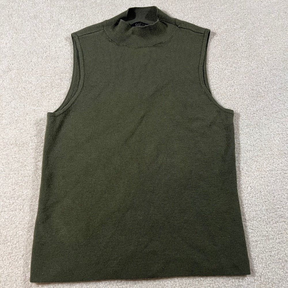 Rachel Rachel Roy Mock Neck Sweater Womens Medium Olive Green Sleeveless Shell